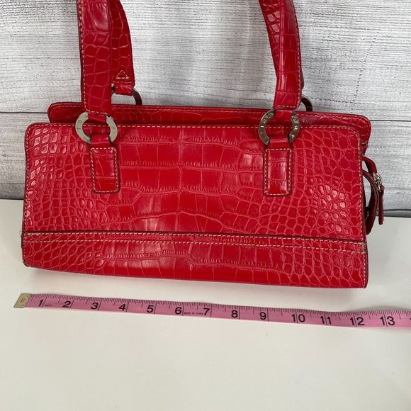 Y2K Tommy Hilfiger Shoulder Bag Red Croc Embossed Leather Pockets Preppy - Picture 9 of 16